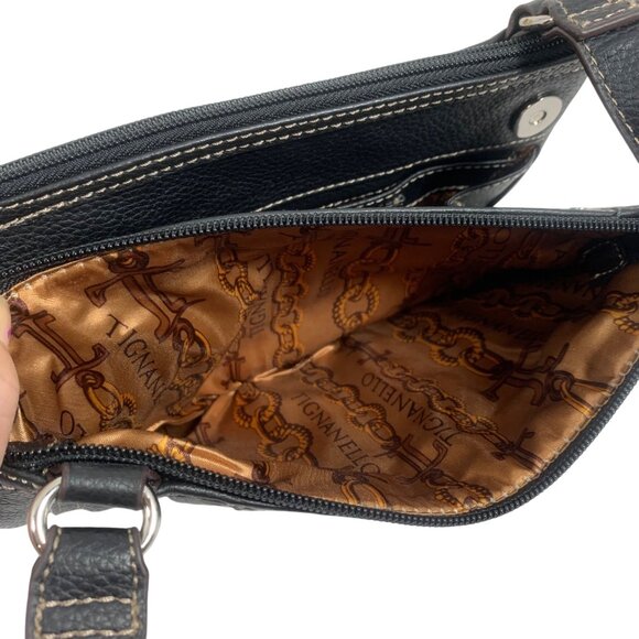 Tignanello Black Leather Travel Crossbody Bag Adj Strap - 3 Compartments EUC - Picture 14 of 16